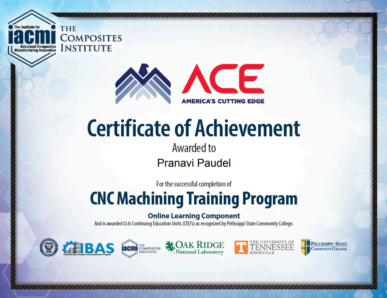 ACE CNC Machining Certificate